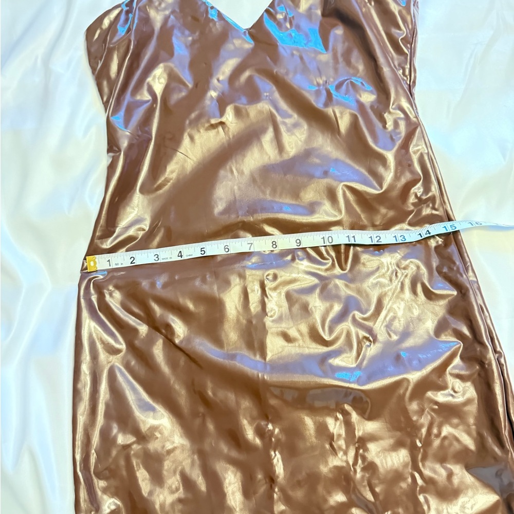 Chocolate Brown Faux Leather Slip Dress – Size M - Picture 3 of 7